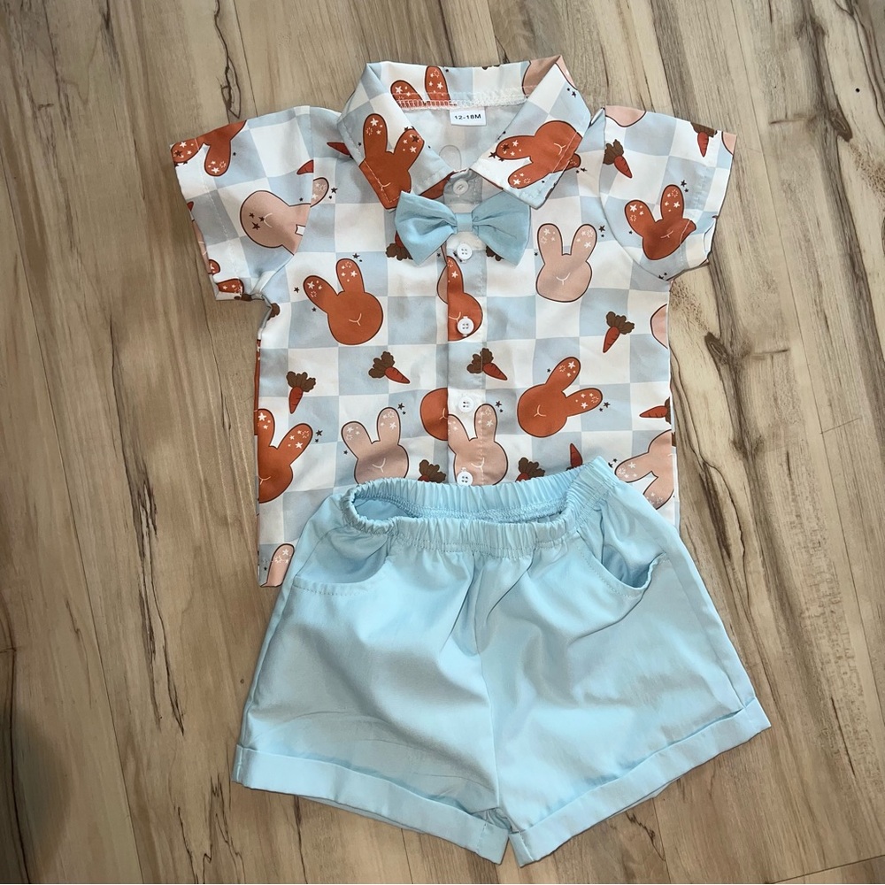 Kids Blue and Orange Bunny Matching Set